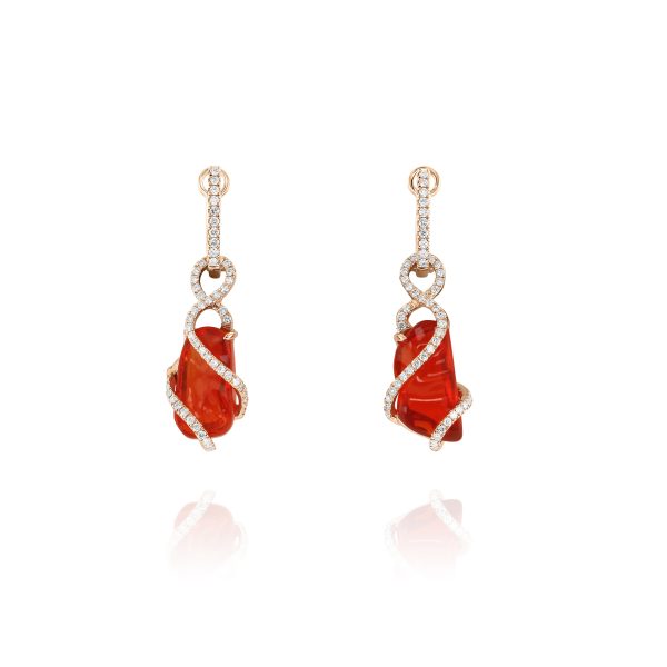 Fire Opal and Diamond Drop Earrings