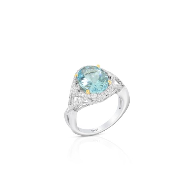 Aquamarine and Diamond Twist Halo Ring - Image 2