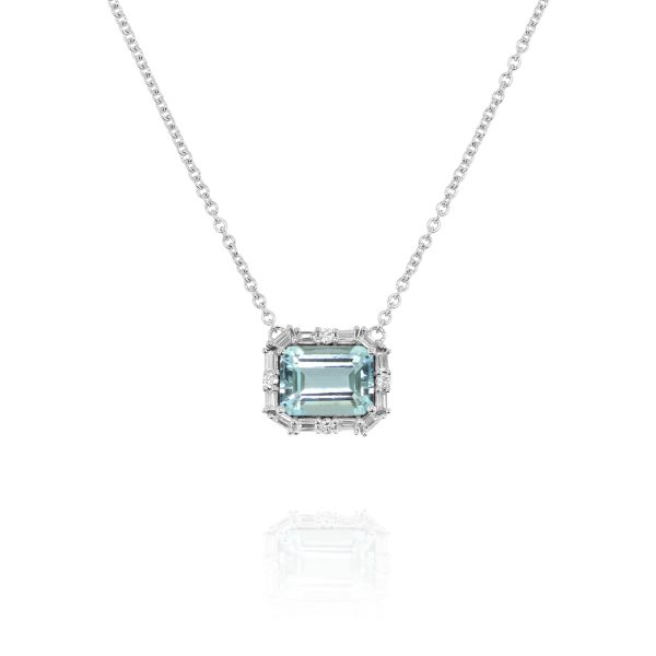 Emerald-Cut Aquamarine Diamond Pendant