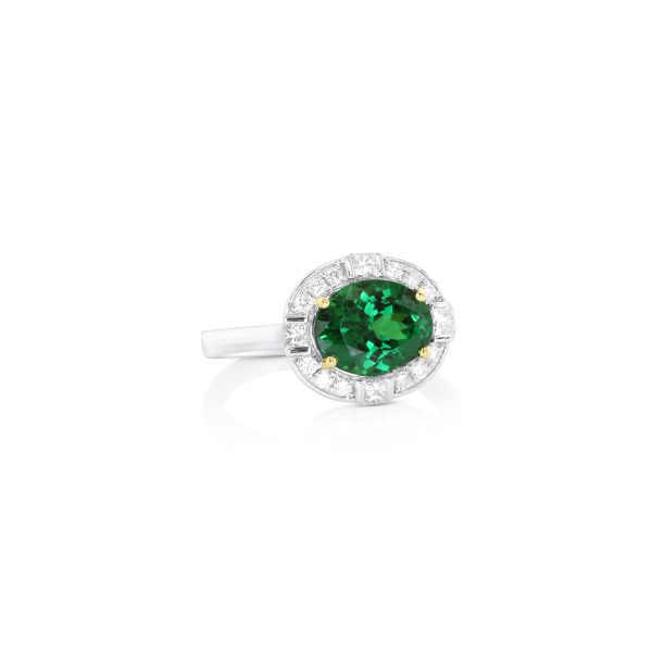 Oval Tsavorite & Diamond Halo Ring - Image 2
