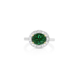 Oval Tsavorite & Diamond Halo Ring