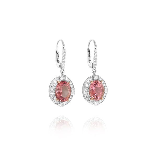 Oval Pink Tourmaline Drop Earrings