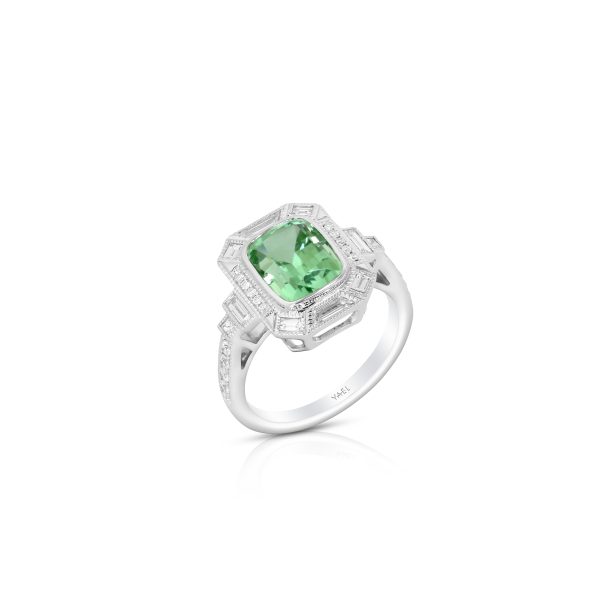 Deco Cushion Green Tourmaline Ring - Image 2