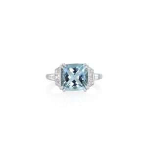 Cushion-Cut Aquamarine and Diamond Ring