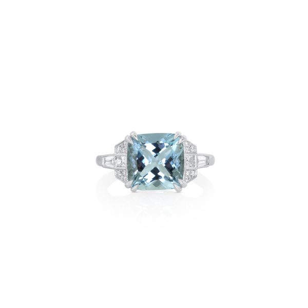 Cushion-Cut Aquamarine and Diamond Ring