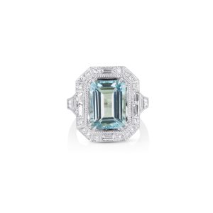 Art Deco Emerald-Cut Aquamarine Ring