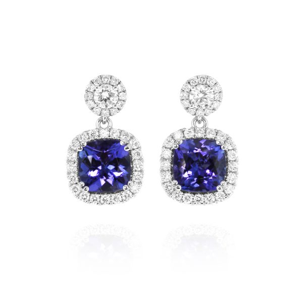 Cushion Tanzanite Double Halo Earrings
