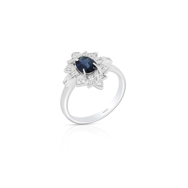 Geometric Blue Sapphire & Diamond Ring - Image 2