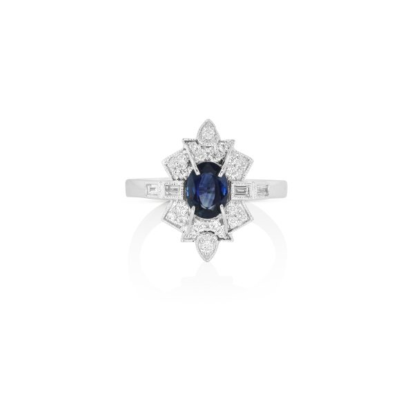 Geometric Blue Sapphire & Diamond Ring - Image 3