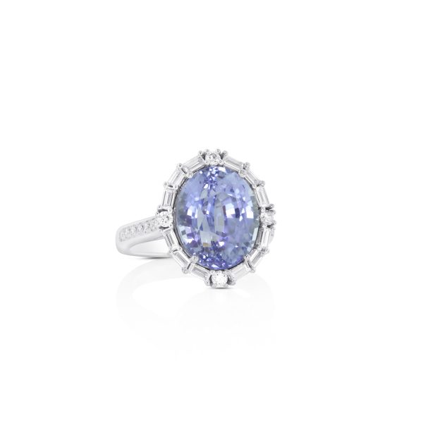 Platinum Light Blue Sapphire and Diamond Ring - Image 2