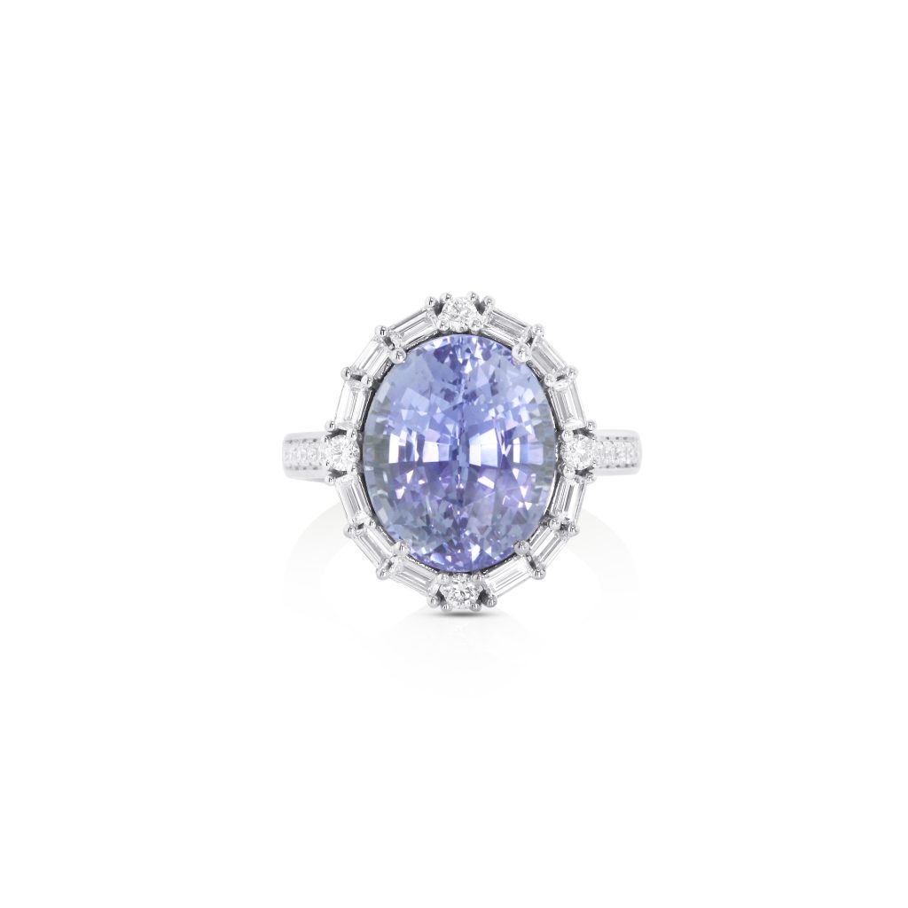 Platinum Light Blue Sapphire and Diamond Ring