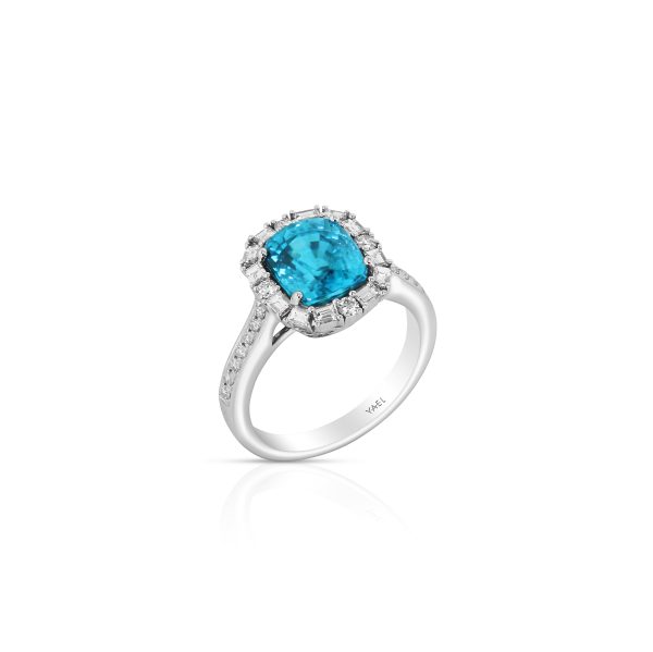 Cushion Blue Zircon & Diamond Ring - Image 3