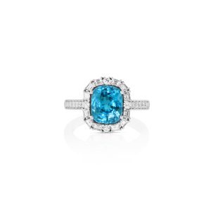 Cushion Blue Zircon & Diamond Ring