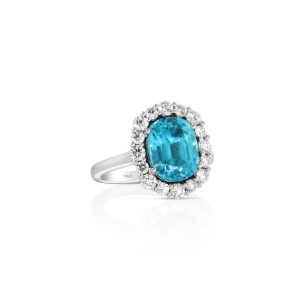 Blue Zircon Halo Ring