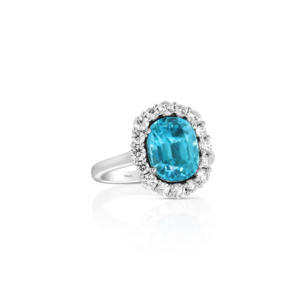 Blue Zircon Halo Ring