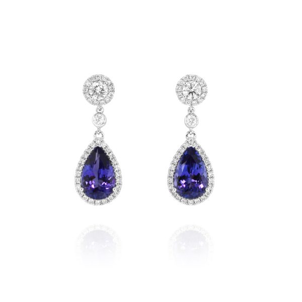 Pear Tanzanite Double Halo Drop Earrings