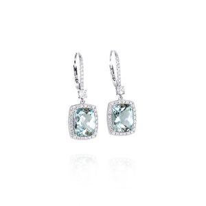 Cushion-Cut Aquamarine and Diamond Drop Earrings