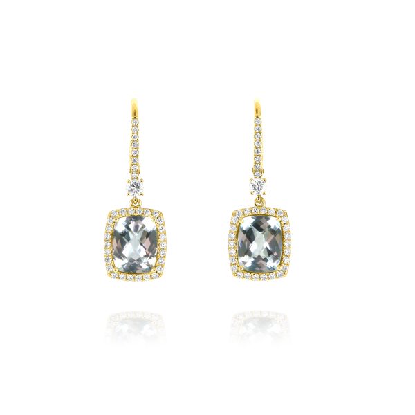 Aquamarine and Diamond Halo Drop Earrings - Image 2