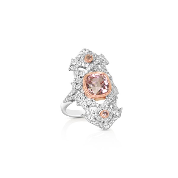 Geometric Pink Tourmaline and Diamond Brooch - Image 2