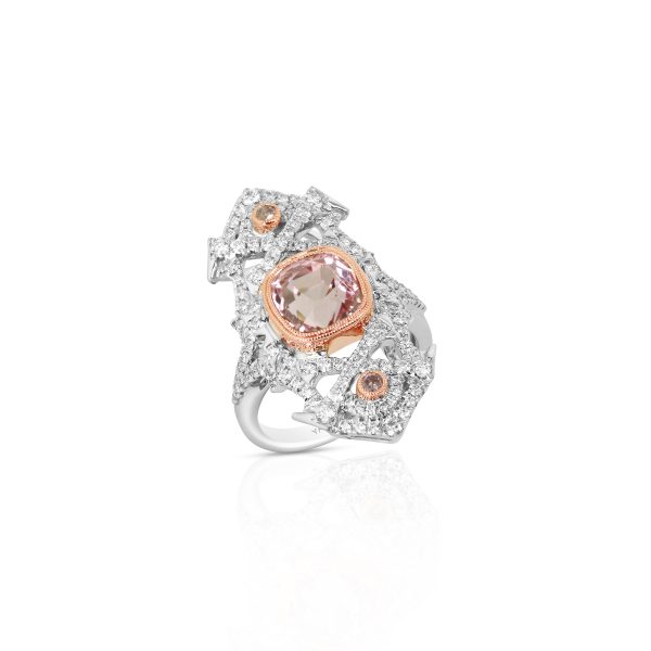 Geometric Pink Tourmaline and Diamond Brooch - Image 3
