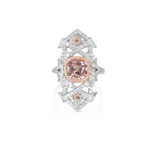 Geometric Pink Tourmaline and Diamond Brooch