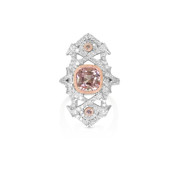 Geometric Pink Tourmaline and Diamond Brooch
