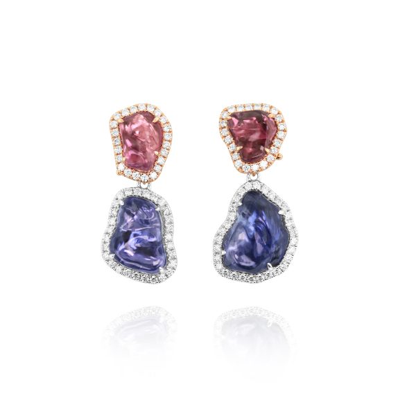 Artistic Sapphire & Diamond Drop Earrings