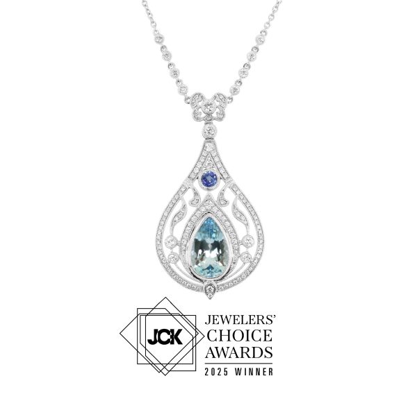Pear-Shaped Aquamarine and Diamond Pendant
