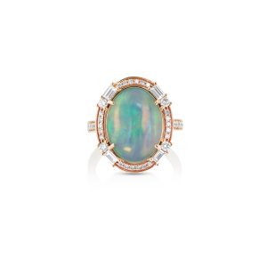 Oval White Opal and Diamond Ring