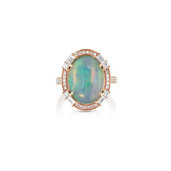Oval White Opal and Diamond Ring