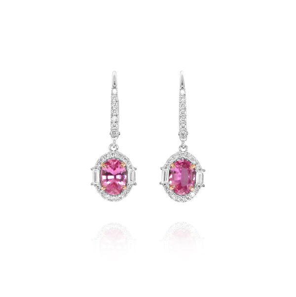 White Gold Pink Sapphire Drop Earrings - Image 2