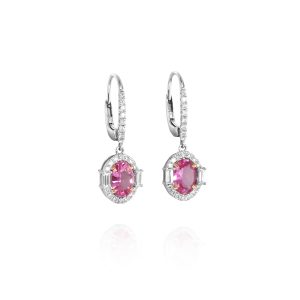 White Gold Pink Sapphire Drop Earrings