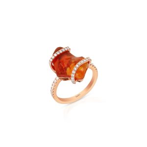 Fire Opal and Diamond Cocktail Ring