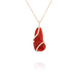 Sculpted Fire Opal and Diamond Pendant