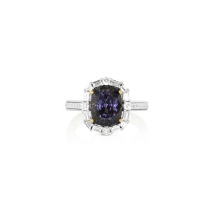 Gray Spinel Baguette Halo Ring