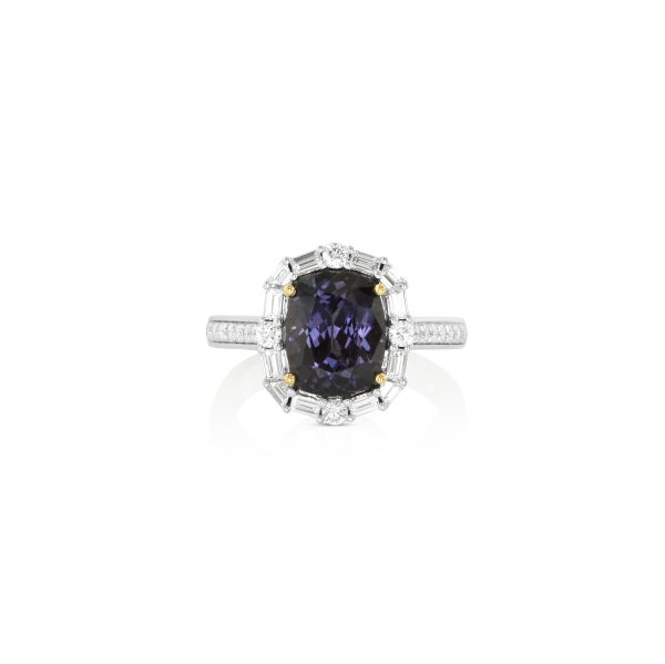 Gray Spinel Baguette Halo Ring
