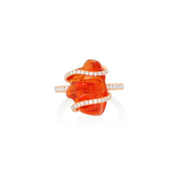 Fire Opal and Diamond Cocktail Ring