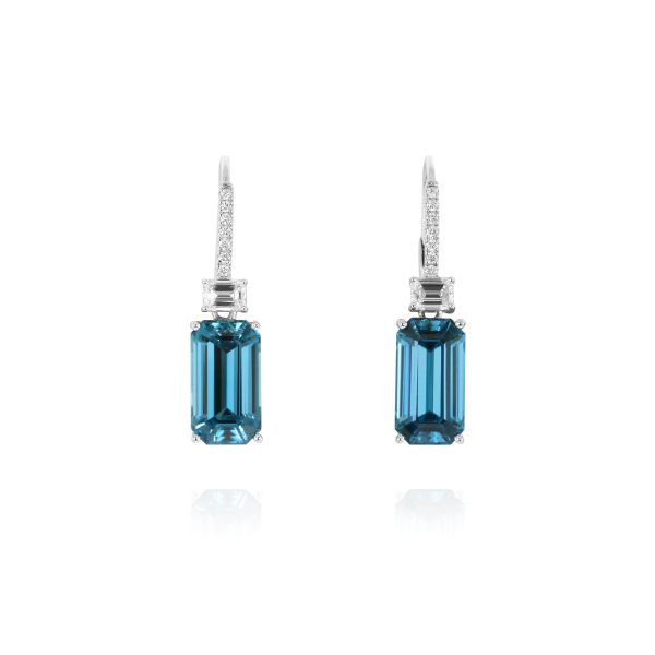 Emerald-Cut Blue Zircon Earrings