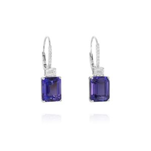 Emerald-Cut Tanzanite Drop Earrings
