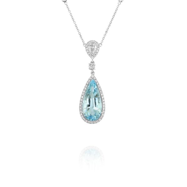 Pear-Shaped Aquamarine and Diamond Pendant - Image 2