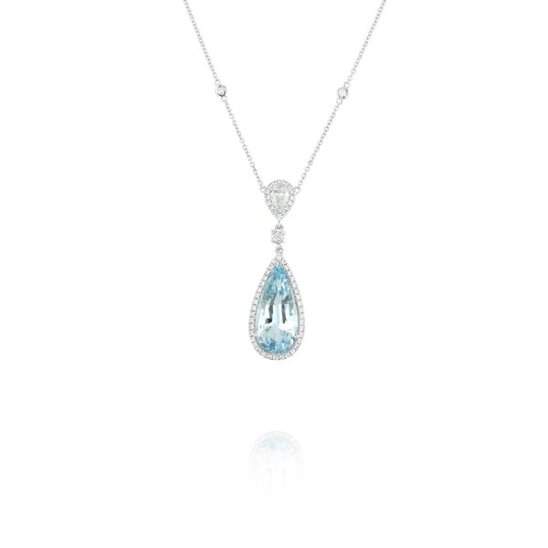 Pear-Shaped Aquamarine and Diamond Pendant