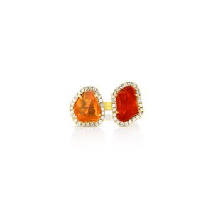 Double Fire Opal and Diamond Earrings