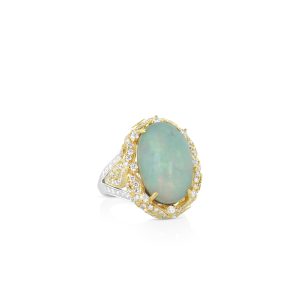 White Opal and Diamond Ring