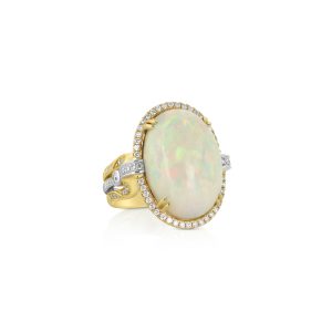Oval White Opal and Diamond Ring