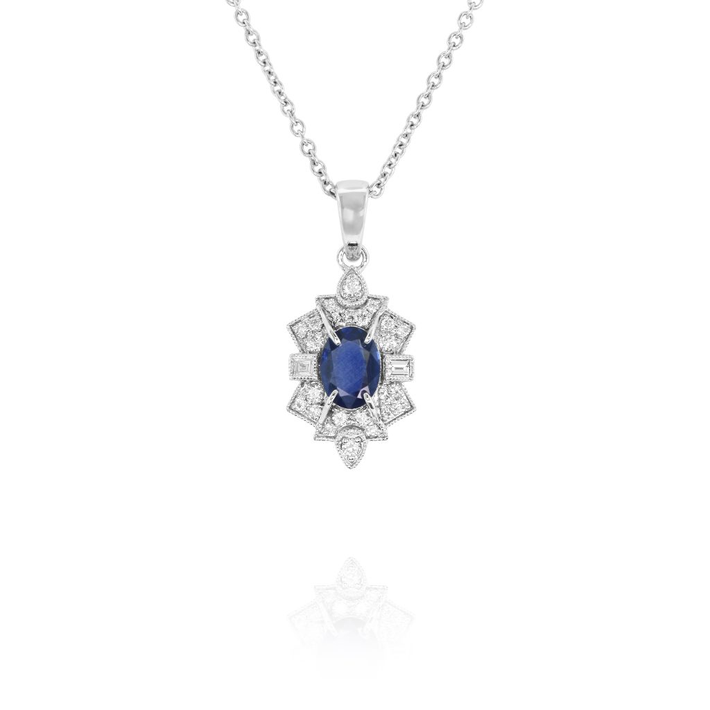 Blue Sapphire and Diamond Pendant Necklace