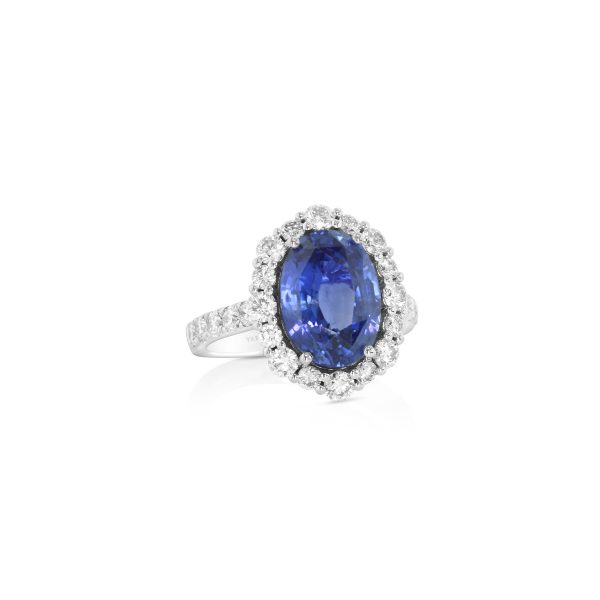 Platinum No-Heat Blue Sapphire Halo Ring - Image 2