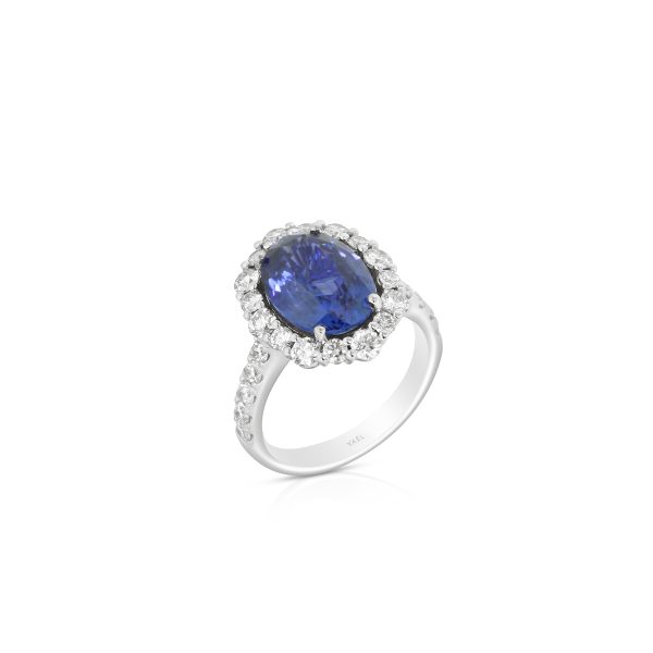 Platinum No-Heat Blue Sapphire Halo Ring - Image 3