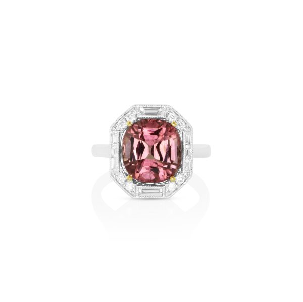 Cushion Pink Tourmaline Baguette Ring - Image 2