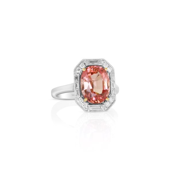 Pink Tourmaline Emerald Halo Ring - Image 2