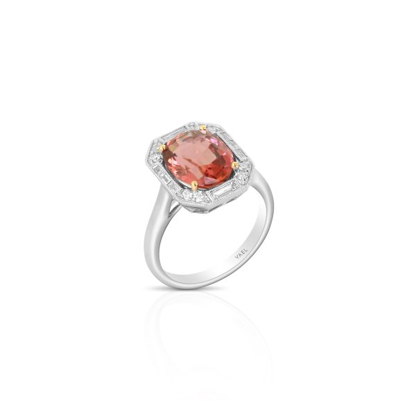 Pink Tourmaline Emerald Halo Ring - Image 3